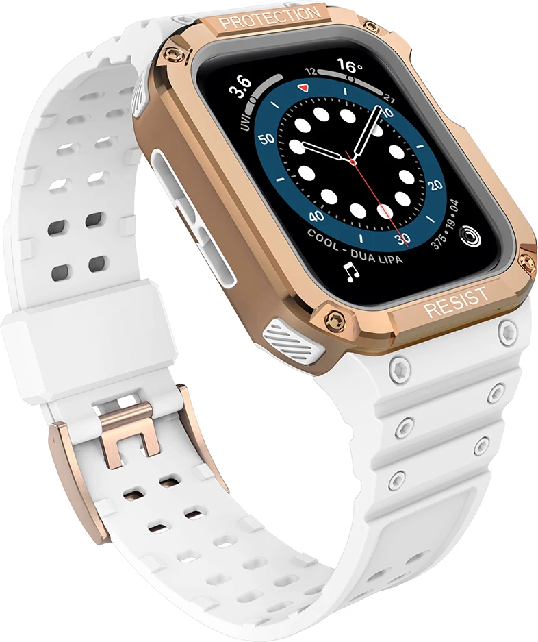 Rrip me kasë të blinduar për Apple Watch Hurtel, 41/40/38mm, Bardhë/Ari i zbehtë