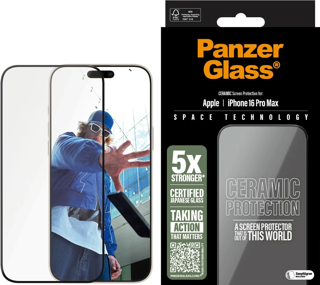 Mbështjellës ekran PanzerGlass ceramic për iPhone 16 Pro Max, transparent