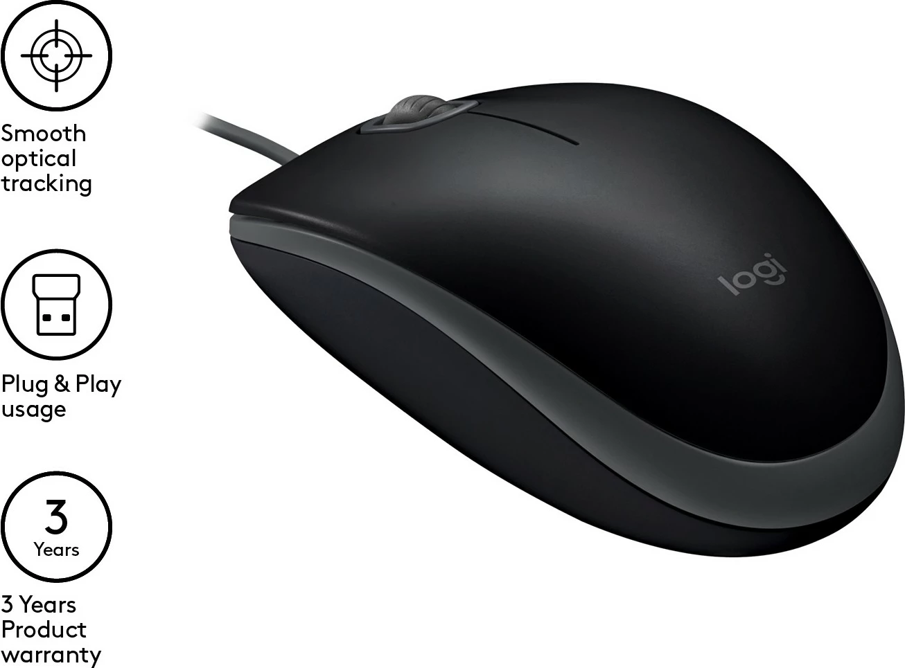 Maus Logitech M110 Silent, Ambidextrous, Optical, USB Type-A, 1000 DPI, Black