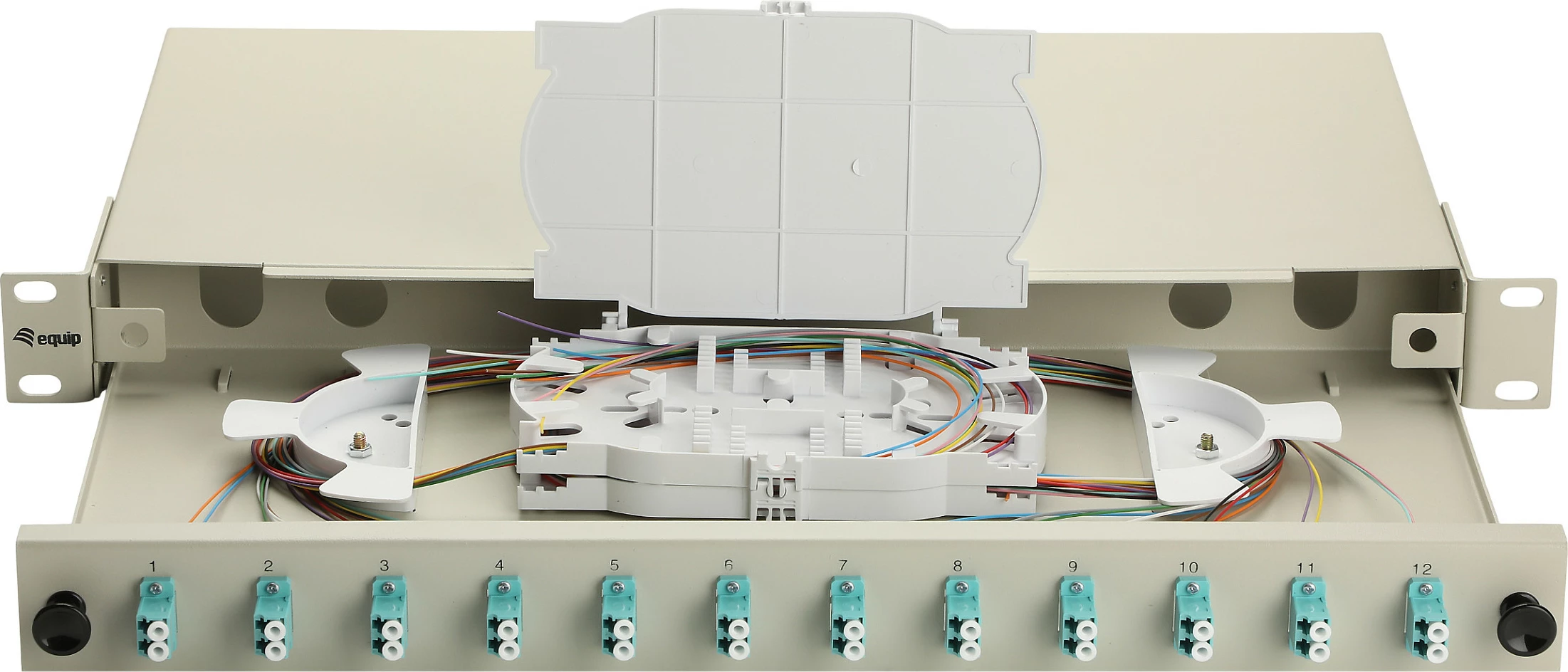 Panel optik EQUIP, 12-Port LC-Duplex OM3, 1U Rack, gri