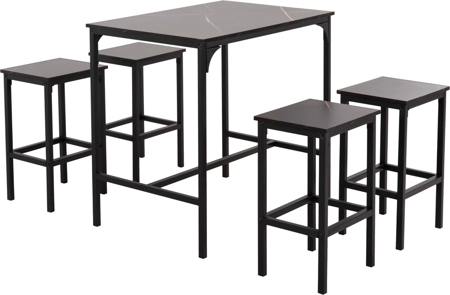 Set për darkë për bare 5 copë BOXY FH9882.13, korniza metalike të zeza, melaminë mermeri të zezë