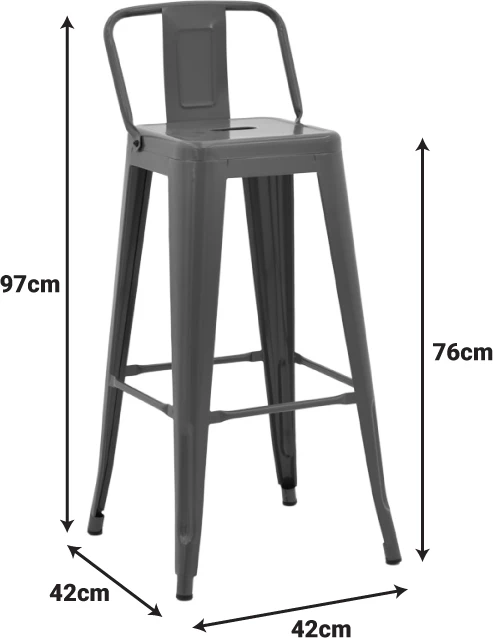 Karrige për bar me mbështetëse Utopia, metal antracit, 42x42x97cm