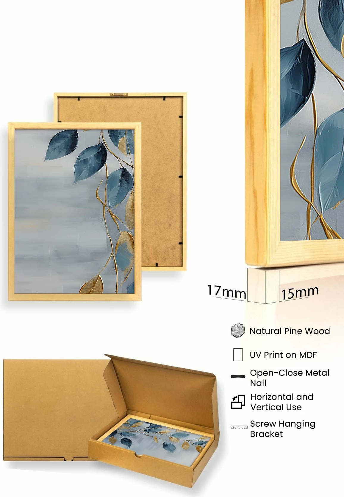 Pikturë dekorative me kornizë MDF (3 pjesë), Wallity, Huhu476, 50x70cm