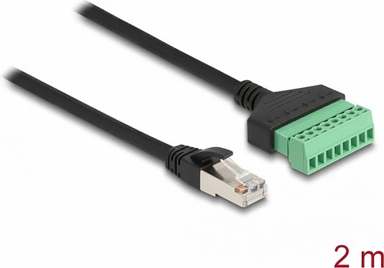 Kablë rrjeti DeLOCK RJ45 Cat6 në terminal block adapter, 2 m, e zezë/jeshile