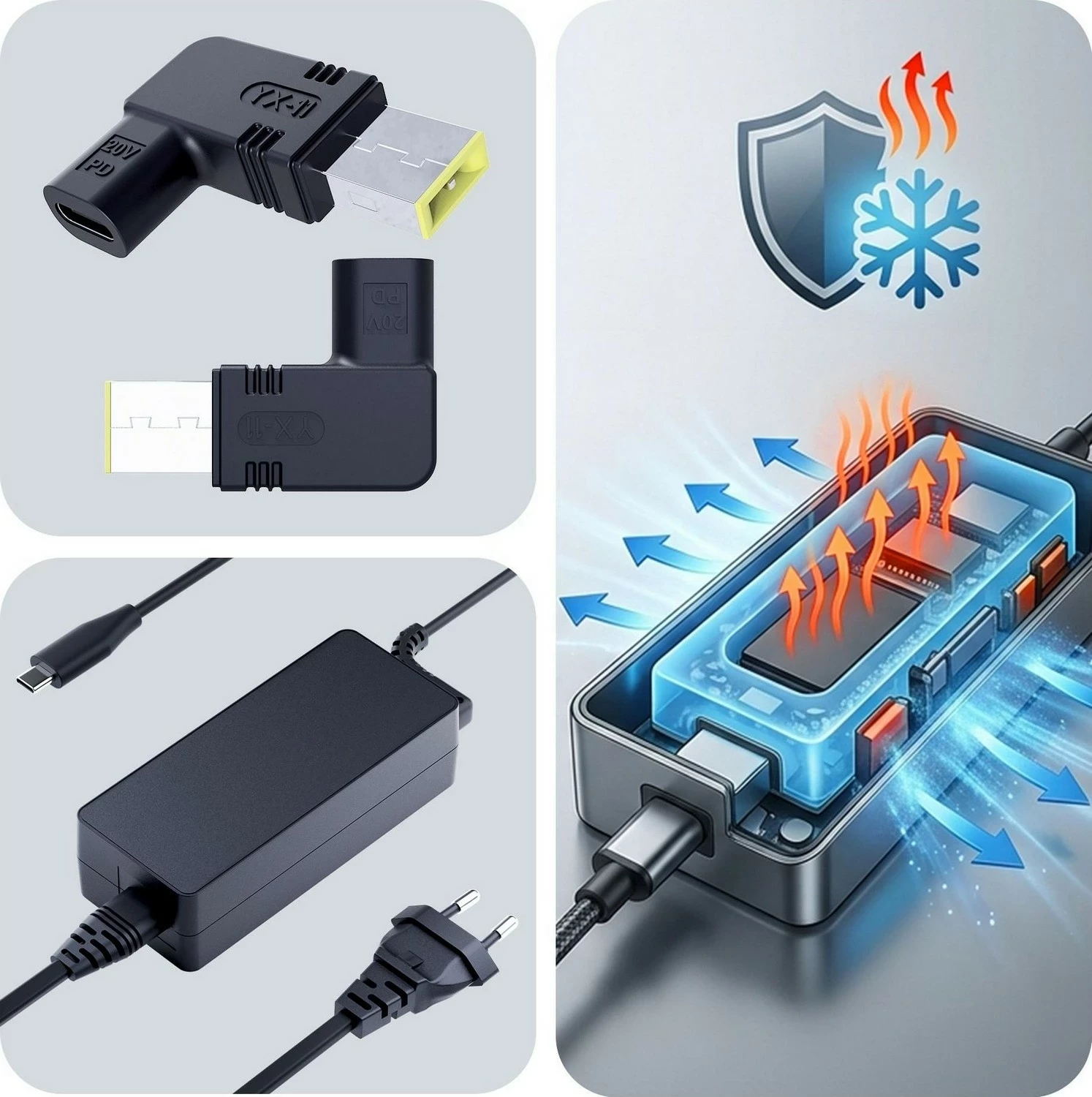 Adapter rryme laptopi 3MK HARDY 65W, Lenovo, USB-C/slim, e zezë