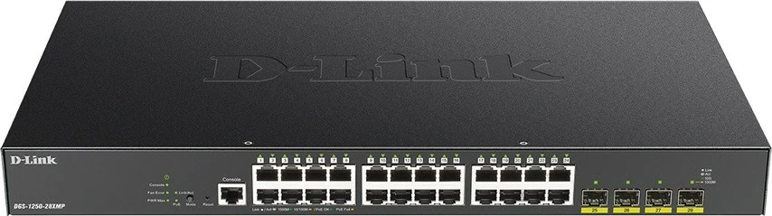 Switch D-Link DGS-1250-28XMP/E, 24x 1G PoE+, 4x 10G SFP+, L2/L3 Lite, rack, portë konsolë RJ-45