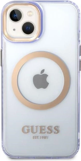 Mbështjellës Guess Gold Outline MagSafe për iPhone 14 6.1", vjollcë-ari