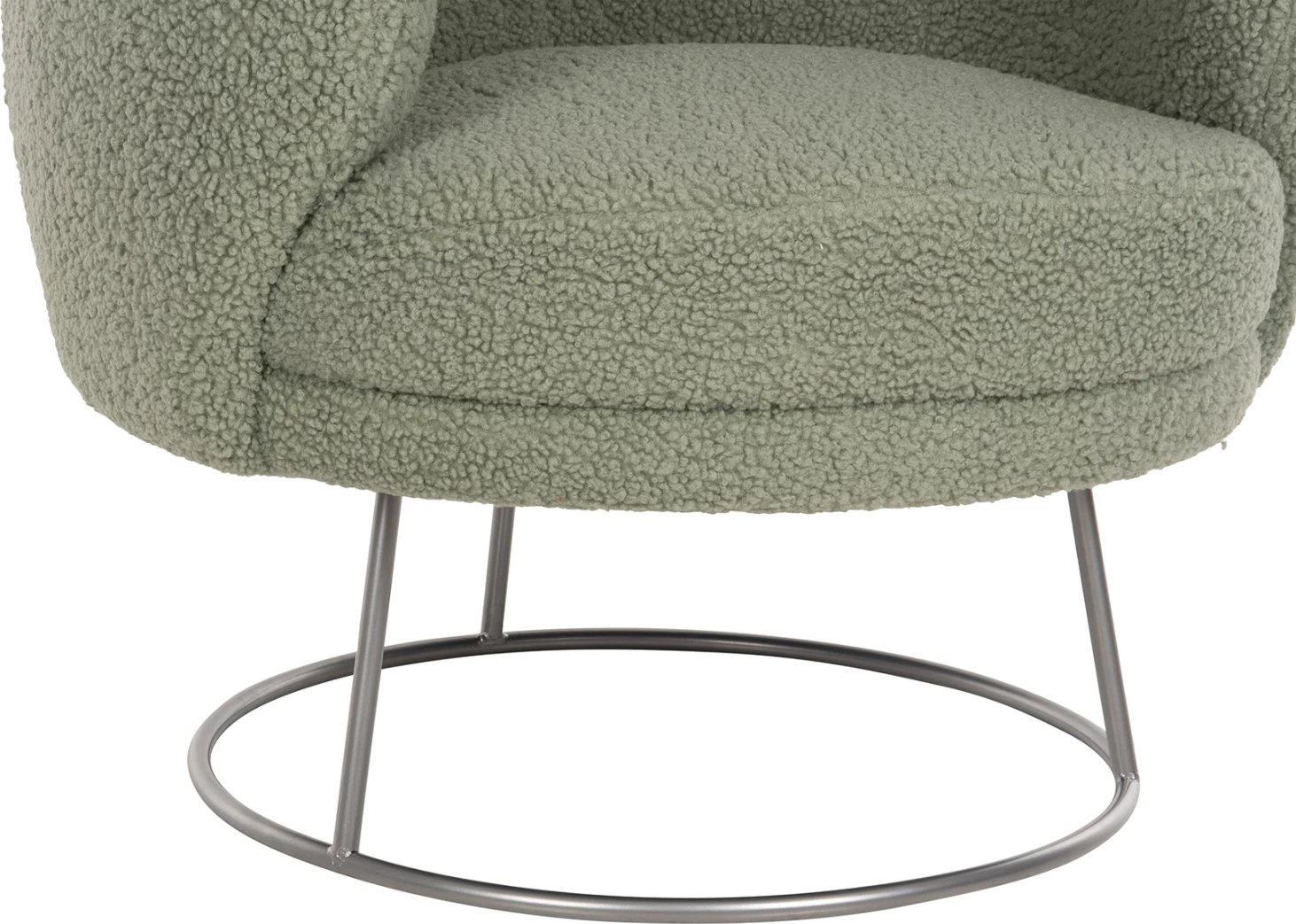 Karrige me krahë ARIEN FH8403.27, pëlhurë boucle, ngjyrë fistik, bazë metalike argjendi, 78x75x84H cm