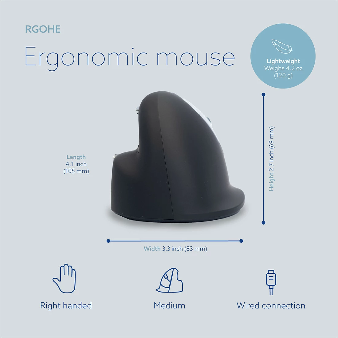 Maus R-Go HE ergonomik për dorë të djathtë, USB, 2400 DPI, i zi/argjendtë