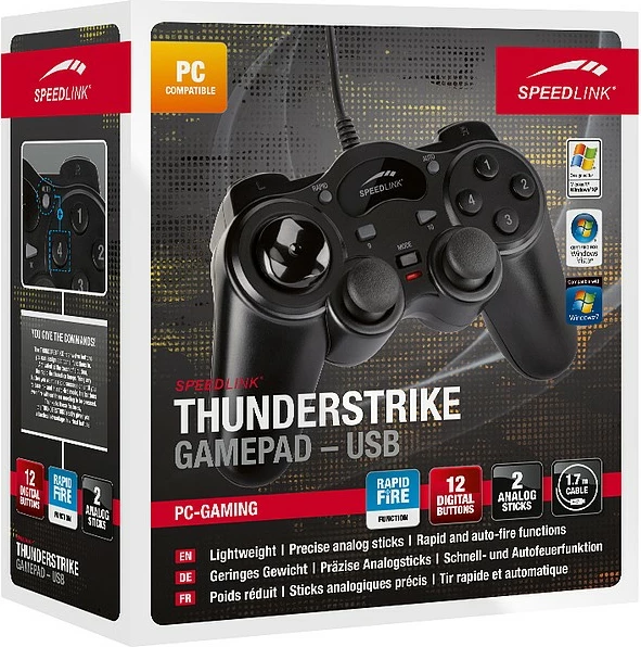 Gamepad Speedlink Thunderstrike, USB, për PC, i zi