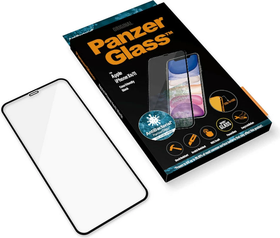 Mbrojtëse xhami PanzerGlass për iPhone 11/XR, edge-to-edge, antibakteriale, black