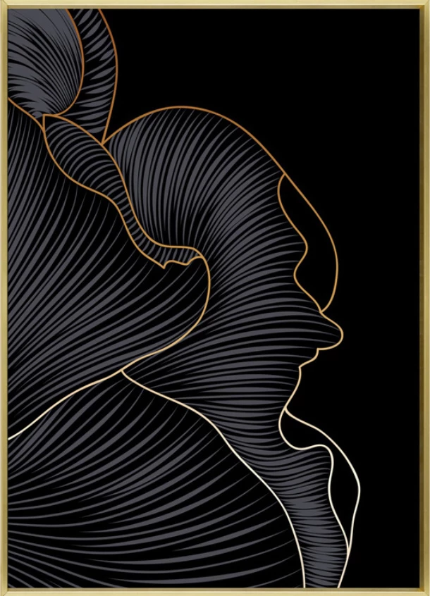 Pikturë dekorative METS, kanavacë, kornizë druri, ngjyrë e zezë dhe e artë, 52x72x4 cm