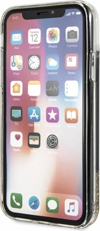 Mbrojtëse telefoni Karl Lagerfeld Karl Logo Glitter për iPhone X/Xs, e zezë