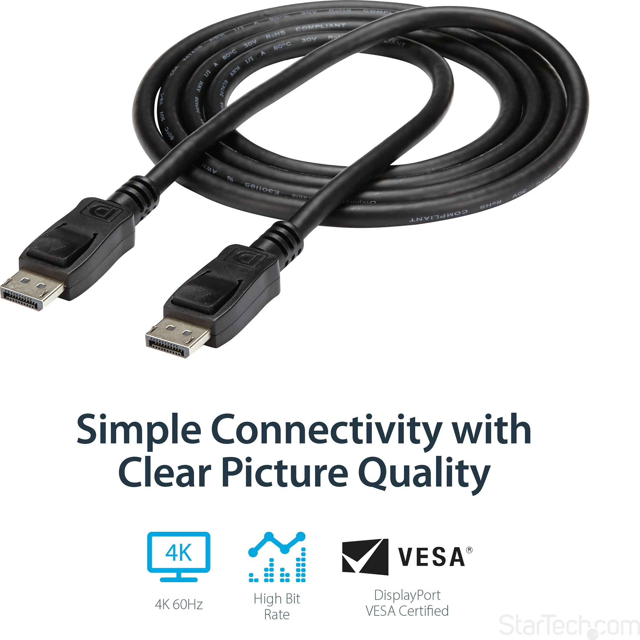 Kabllo DisplayPort StarTech DISPLPORT6L, DP 1.2, 1.8 m, 4K@60Hz, e zezë