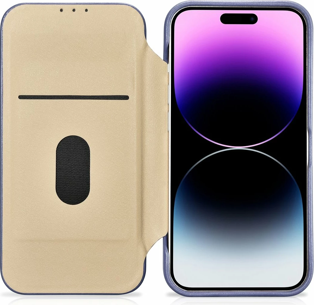 Mbështjellës iCarer CE Premium lëkure për iPhone 14 Pro Max, MagSafe, Vjollcë e lehtë