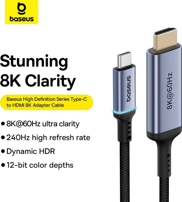 Kabllo USB-C në HDMI Baseus BS-OH064, 1.5m, 8K 60Hz, e zezë