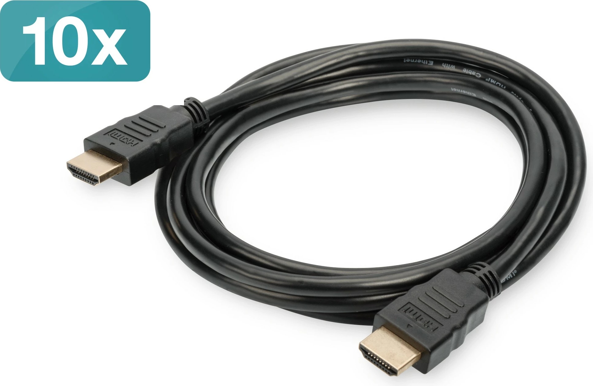 Kabllo HDMI Digitus High Speed me Ethernet, 2m, paketim 10 copë, e zezë