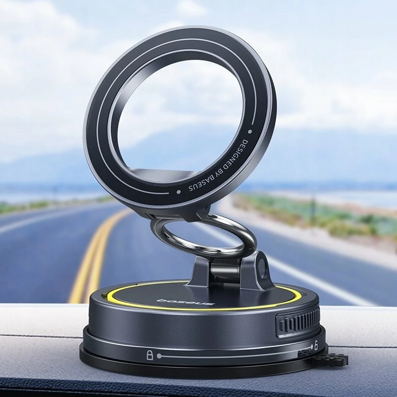 Mbajtës magnetik telefoni për veturë Baseus PrimeTrip VC2 Flex, kupë thithëse, 720°, me unazë magnetike, i zi