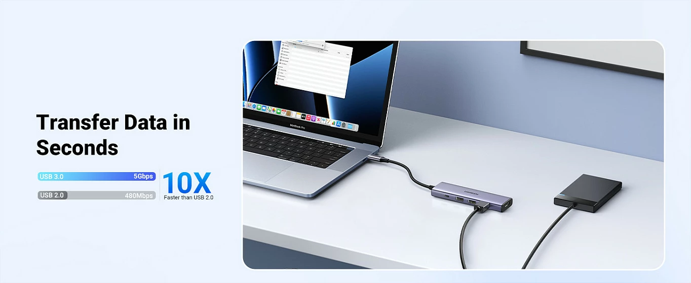 Hub USB-C Ugreen CM511, 6-në-1, HDMI 4K, 3x USB-A, lexues SD/TF, argjendtë
