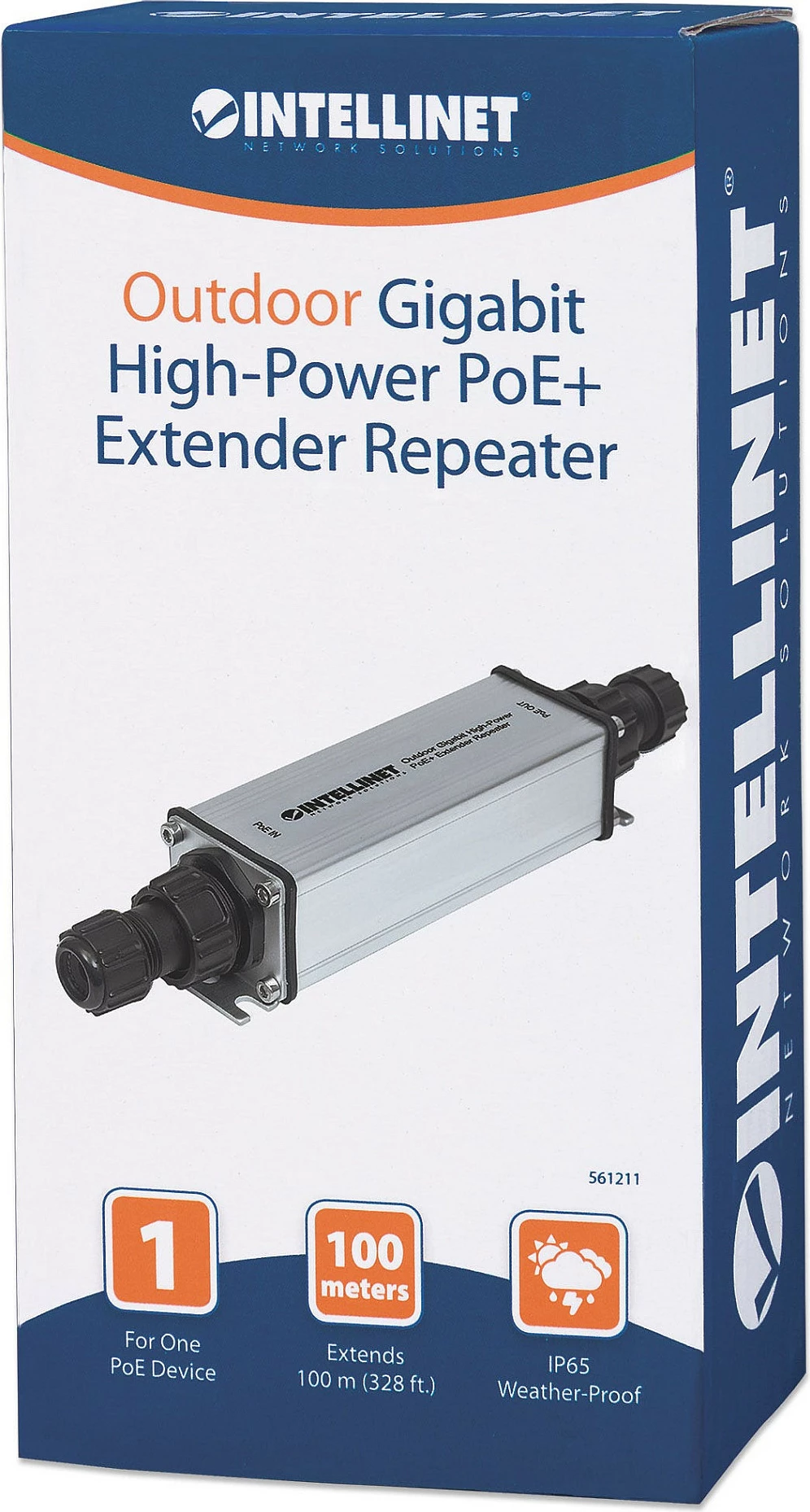 Zgjatues PoE+ Intellinet, Outdoor, Gigabit, High Power deri 100m, Zi/Gri