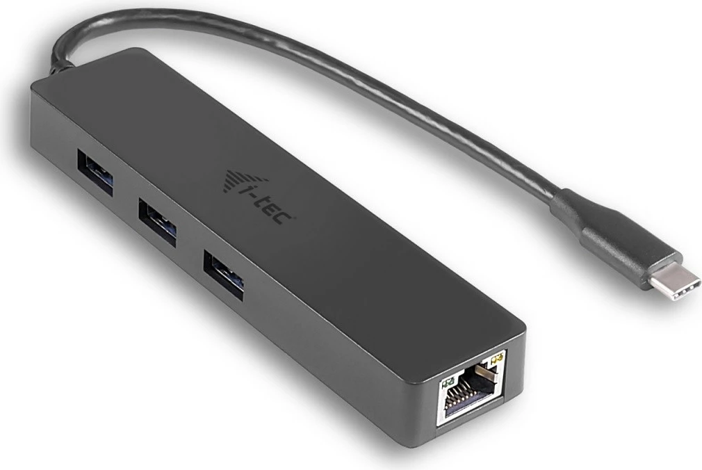 Kasë USB-C i-tec C31GL3SLIM me 3 porta USB dhe Gigabit Ethernet, e zezë