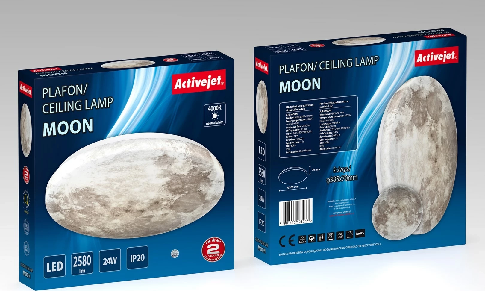 Plafonierë LED Activejet AJE-MOON 24W, Shumëngjyrëshe