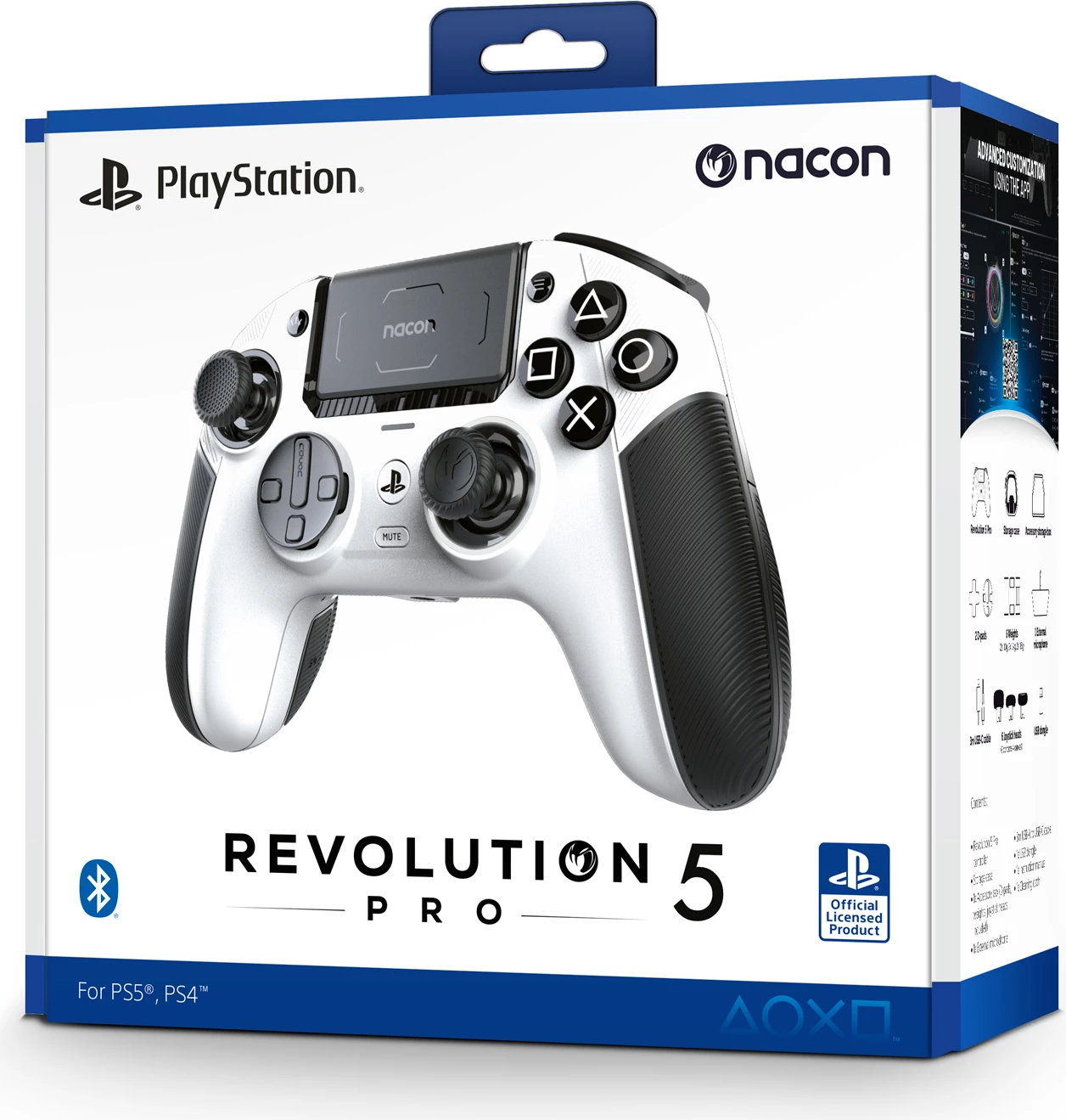 Gamepad Nacon Revolution 5 Pro, wireless, RGB, Hall Effect, për PS5, i bardhë