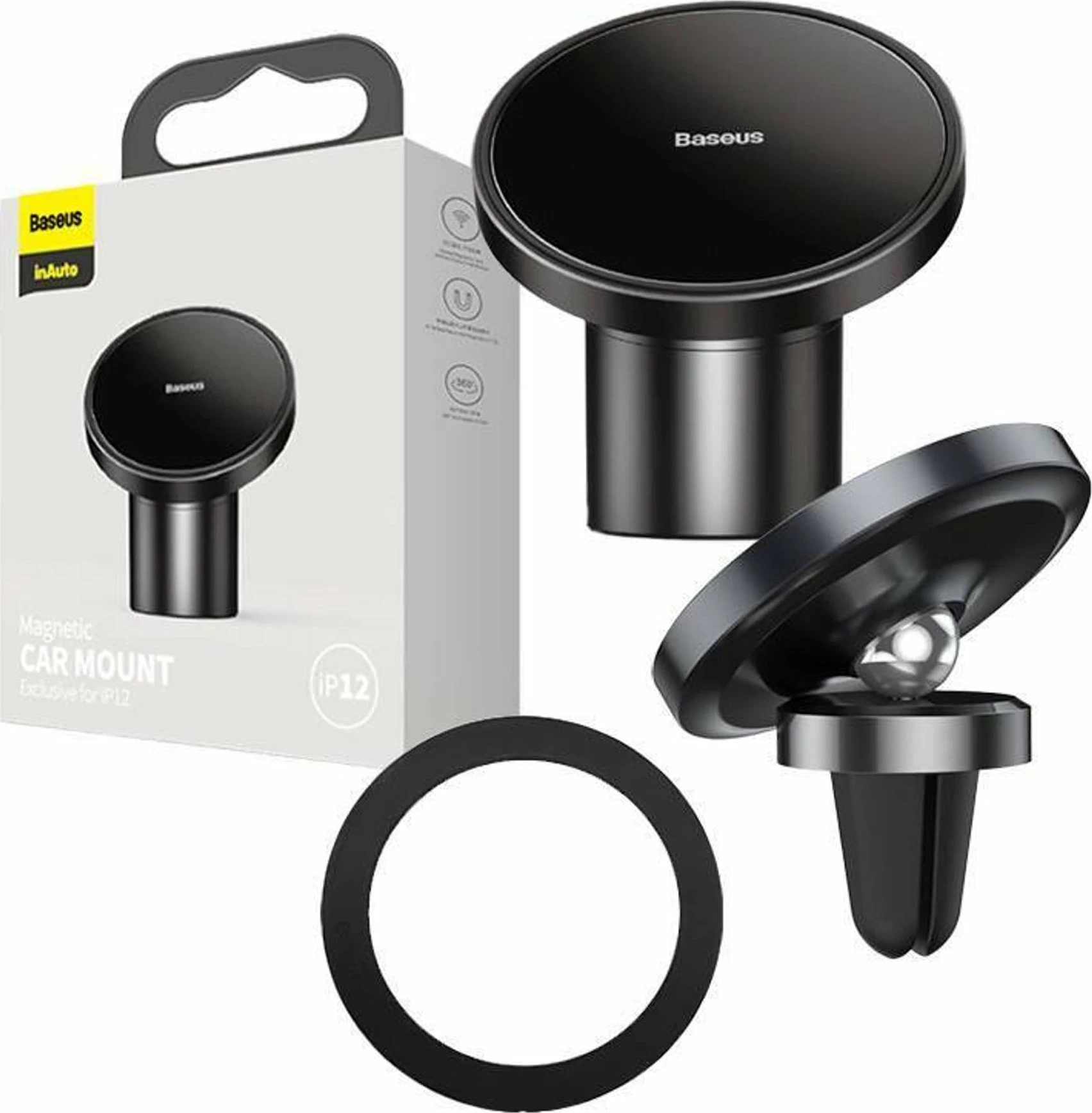 Mbajtës magnetik për celular Baseus NeoGravity, montim në grilë ventilimi/dashbord, i zi