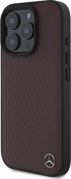 Mbështjellës Mercedes MB Wood Imitation Leather MagSafe për iPhone 16 Pro, Kuq