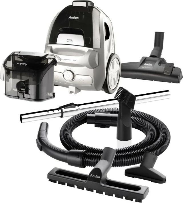 Fshesë me korrent pa qese, Amica Bagio Eco VM3042, 900 W, depozitë 1.5 L, filtër EPA 12, e zezë/argjendtë