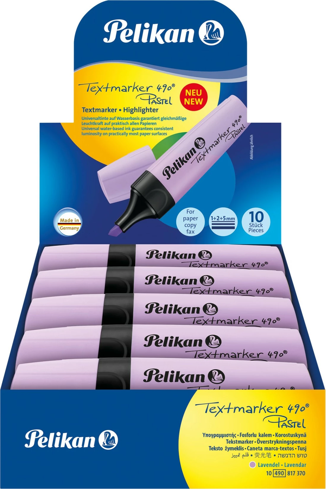 Set markera Pelikan 817370, 10 copë, majë shpatule, ngjyrë e zezë dhe vjollcë