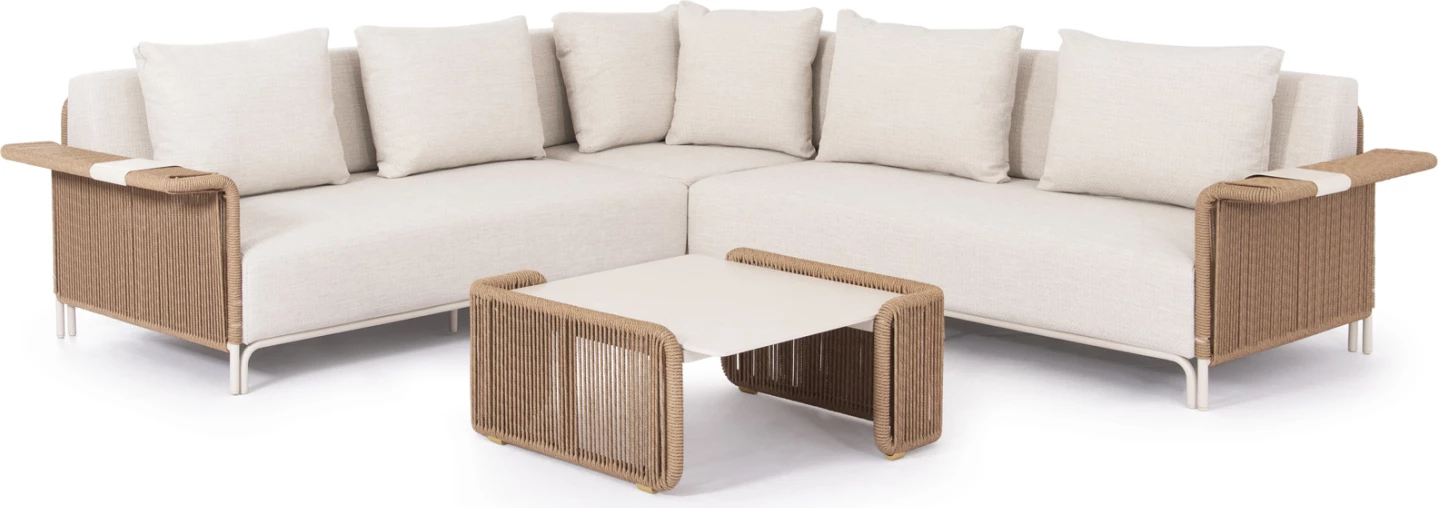 Set lounge për jashtë, 2 pjesë, AURORA CD6319, alumin ngjyrë krem, litar bezhë, gur sintetik