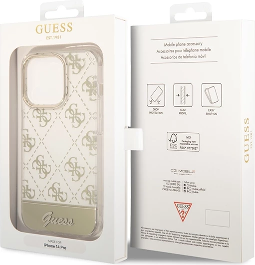 Mbështjellës Guess 4G Pattern Script për iPhone 14 Pro Max 6.7", Gold