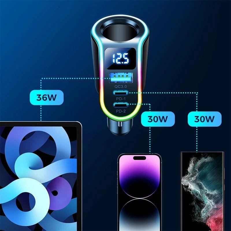 Karikues për veturë Joyroom JR-CL21 150W 1x USB-A + 2x USB-C QC3.0/PD3.0 12/24V, i zi