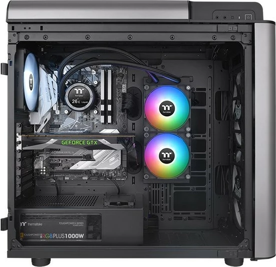 Ftohës uji Thermaltake TH240 V2 Ultra ARGB, 240mm, dy ventilatorë, ndriçim RGB, i zi