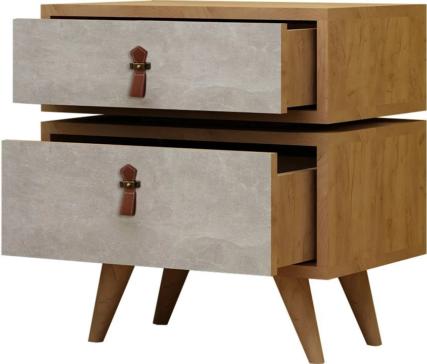 Komodinë nate Hanah Home, Olenj, ngjyrë lis dhe e bardhë, 2 sirtarë