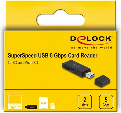 Lexues kartelash DeLOCK SuperSpeed USB 3.2 Gen 1, SD/MicroSD, 5 Gbps, i zi