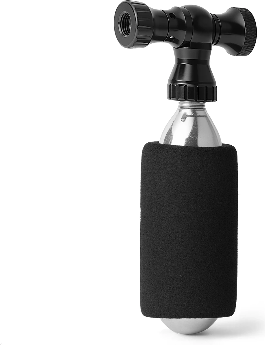 Pompë CO₂ për biçikletë Rockbros, kokë valvule alumini, kompatibile Presta/Schrader, me mbrojtëse sfungjeri, pa fishek CO₂, e zezë