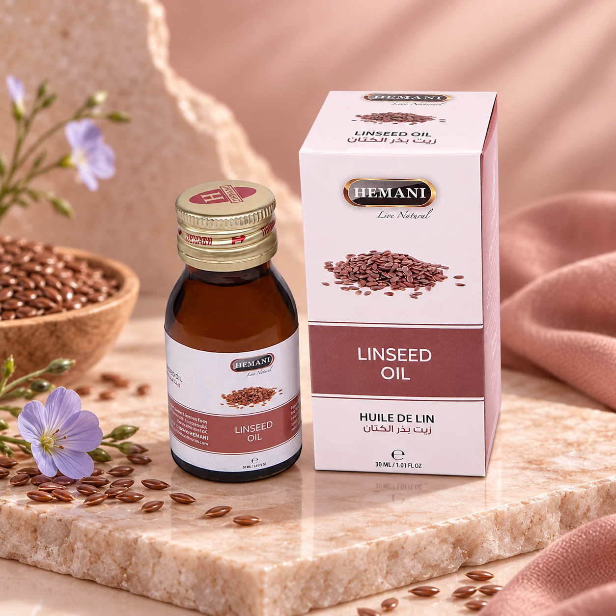 Hemani Linseed Oil – Vaj i Farës së Lirit për Flokë dhe Lëkurë, 30 ml