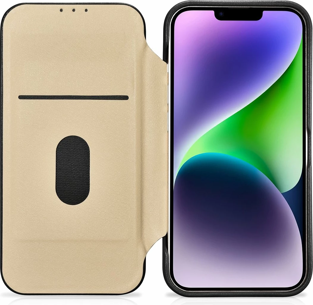 Mbështjellës iCarer CE Premium lëkurë për iPhone 14 Plus, MagSafe, i zi