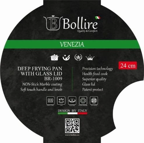 Tigan zierjeje Bollire Venice 24 cm, alumini me veshje mermeri, me kapak, i zi