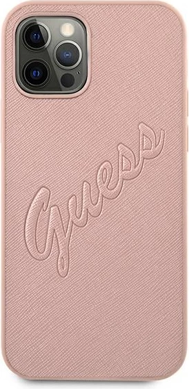 Mbështjellës Guess GUHCP12LRSAVSRG për iPhone 12 Pro Max 6.7", Saffiano Vintage Script, rozë