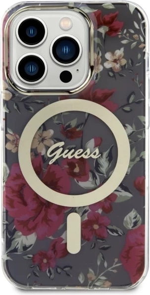 Mbështjellës Guess GUHMP14LHCFWSA për iPhone 14 Pro 6.1", Flower MagSafe, Gjelbër