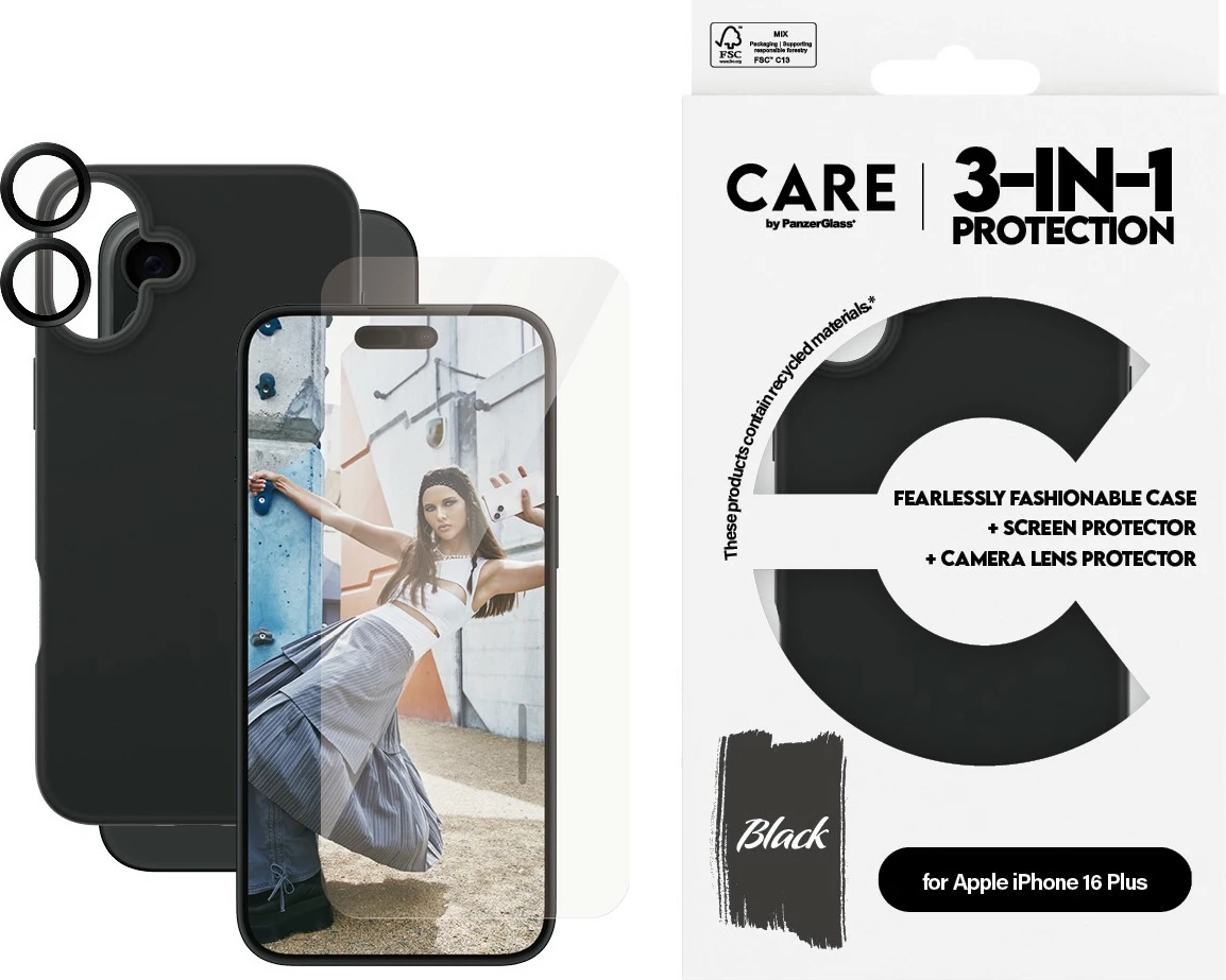 Mbështjellës PanzerGlass për iPhone 16 Plus, 3-në-1, transparent