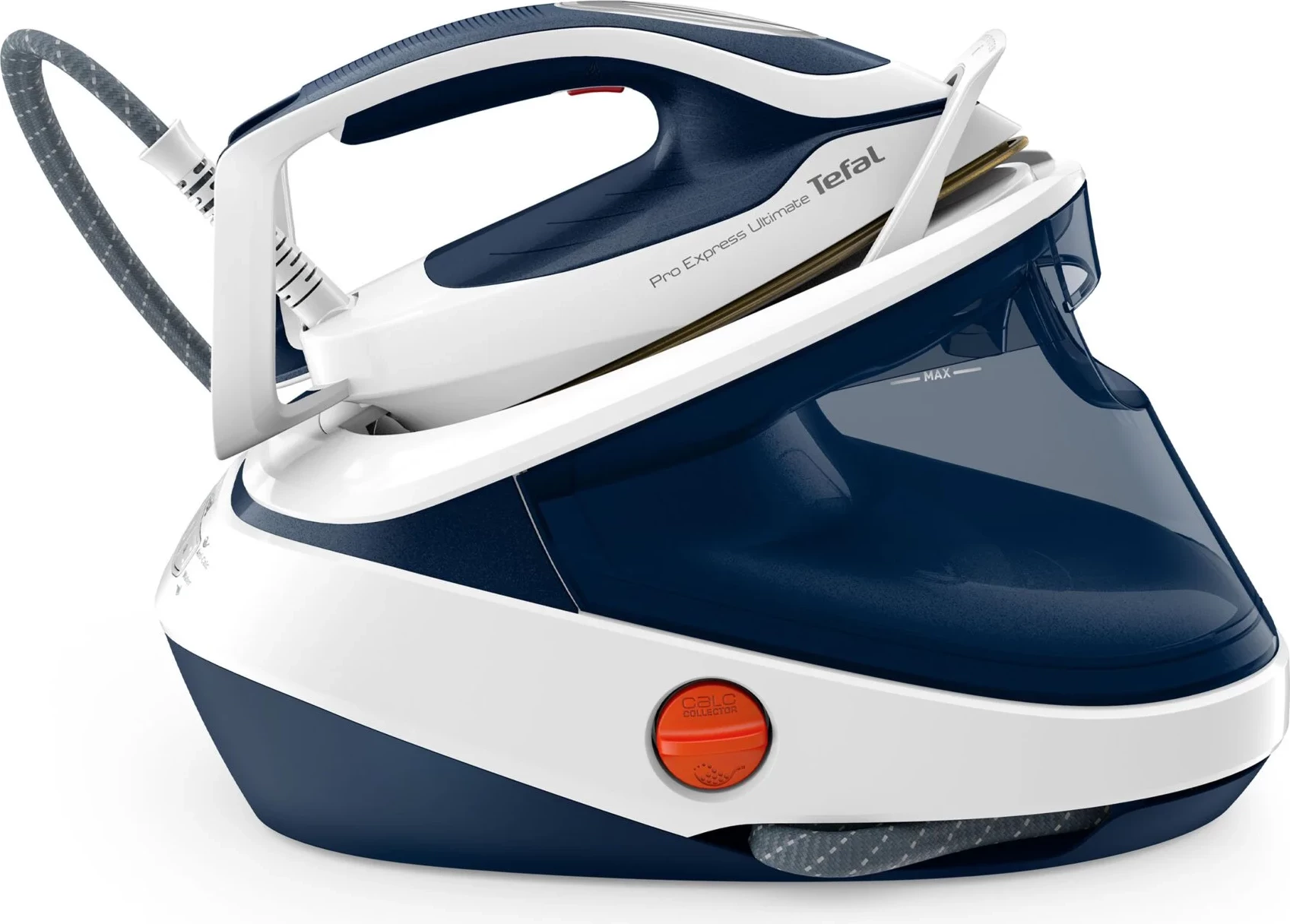 Hekur me gjenerator avulli, Tefal Pro Express Ultimate II GV9712E0, 3000W 7.7 bar, shtytje avulli 590 g/min, bardh e kaltër