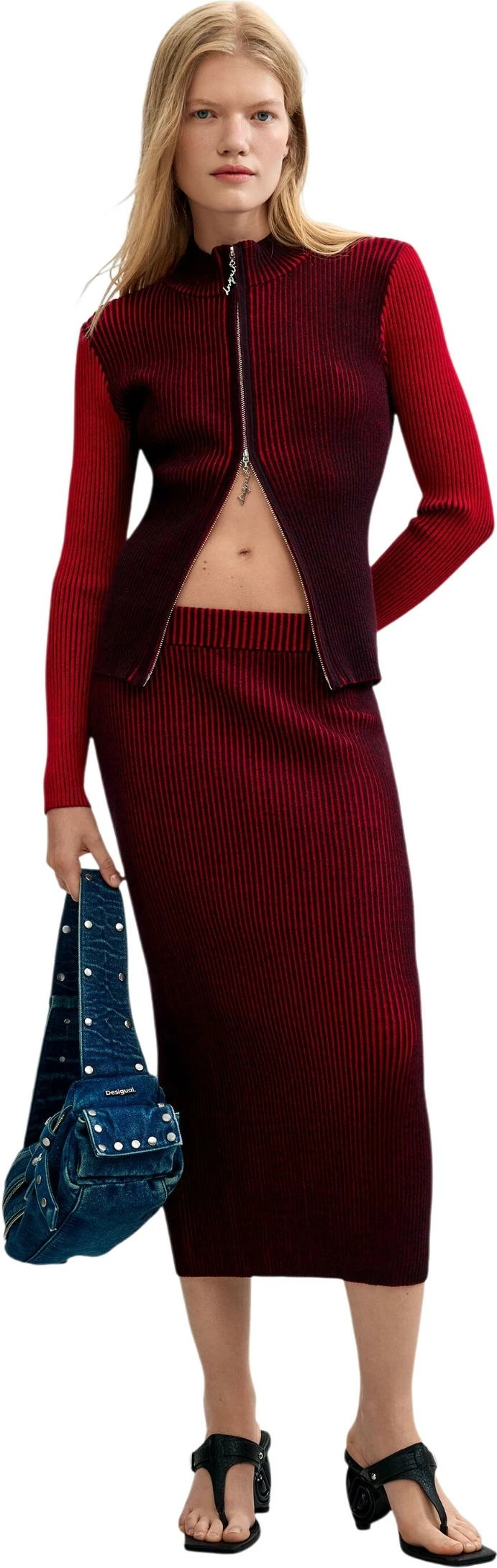 Xhemper me zinxhir Desigual 26WWJF22 për femra, i kuq [Madhësia: XS]