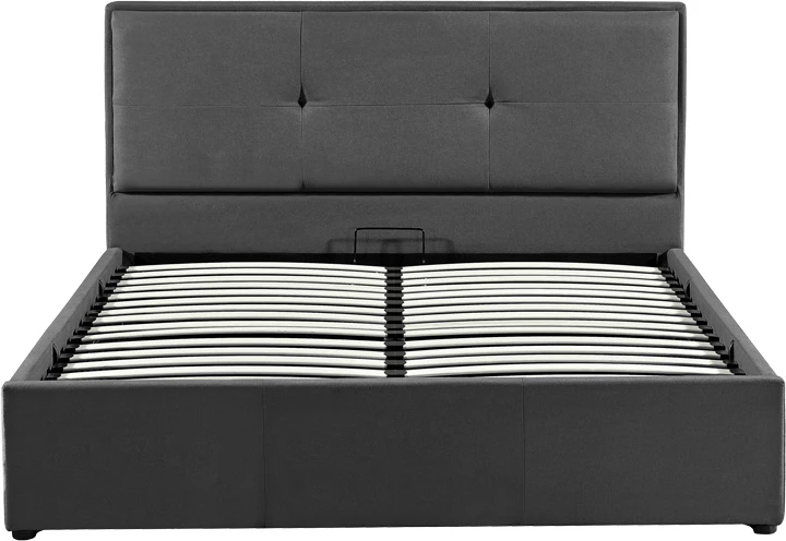 Krevat dopio Sonnie me hapësirë për depo, material stof, ngjyrë gri e errët, 150x200cm