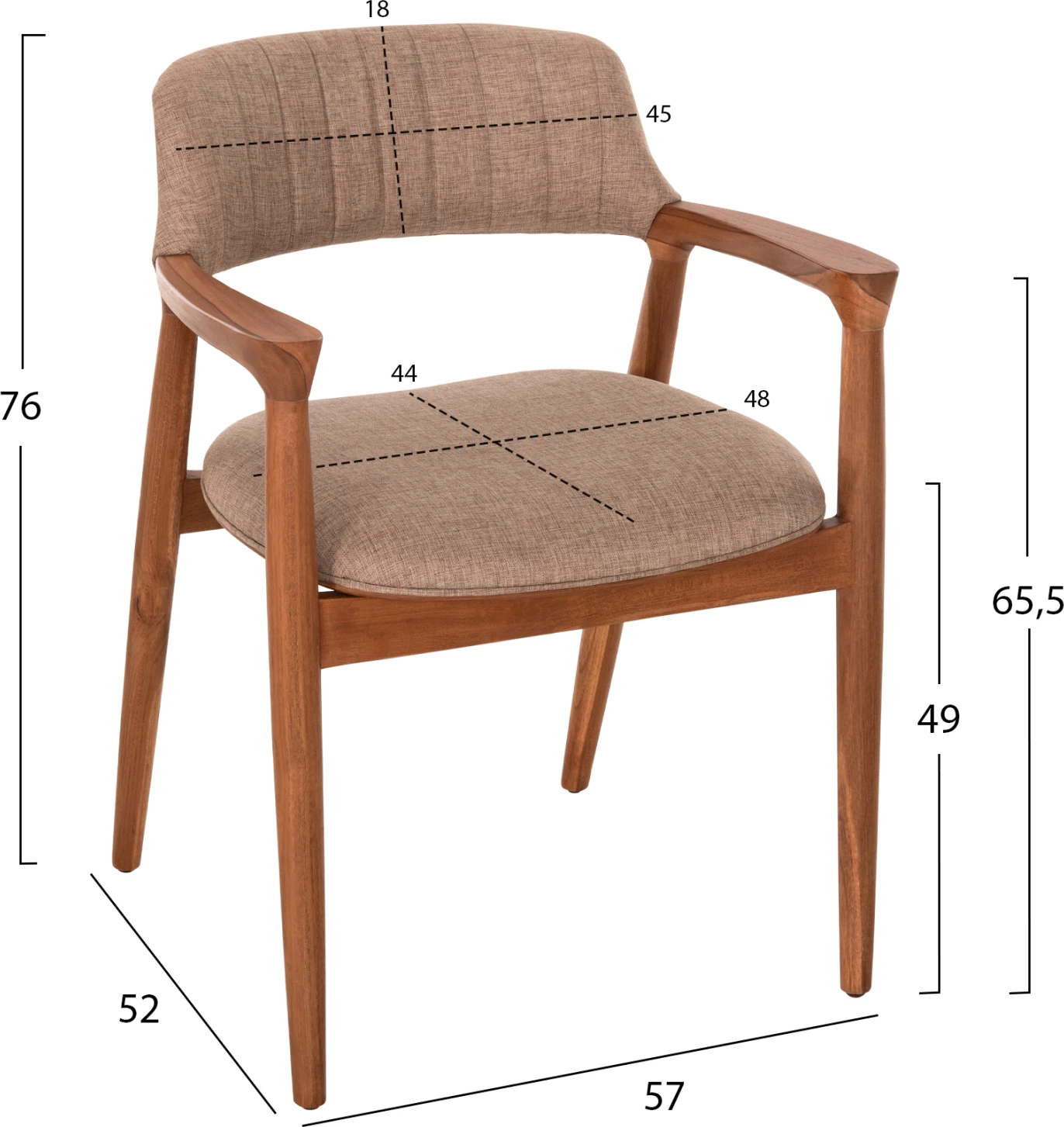 Karrige me krahë JAMES, dru tik natyral, material shampanjë, 57x52x76cm
