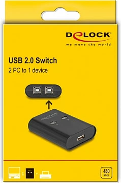 Switch USB 2.0 DeLOCK 2 PC në 1 pajisje, 0.48 Gbit/s, i zi