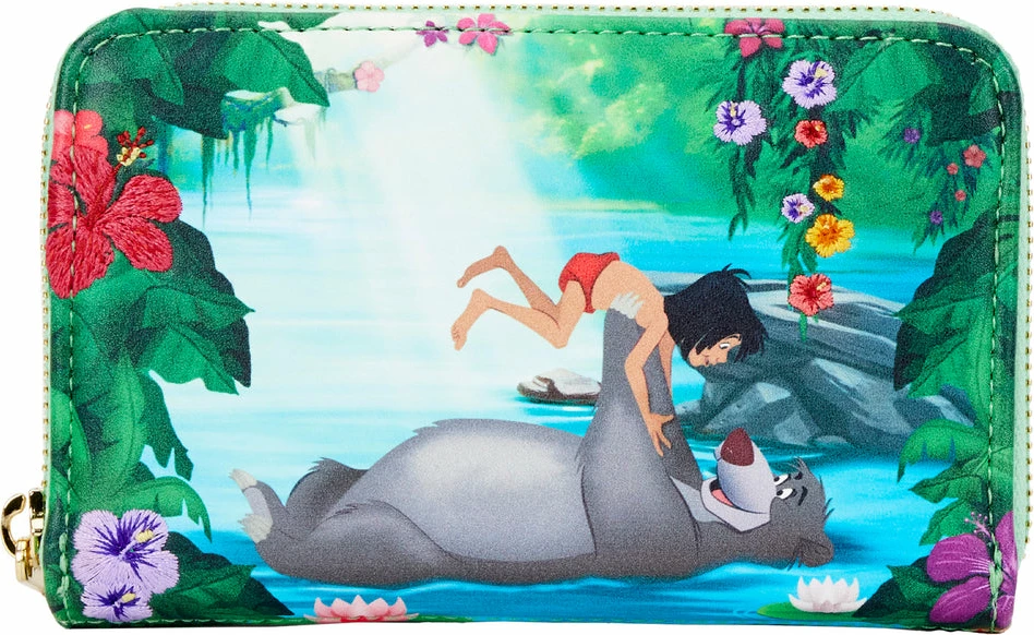 Portofol Loungefly Disney The Jungle Book Bare Necessities me zinxhir rreth e rrotull, lëkurë vegane, 4 slote karte + ID, 15.24×10.16 cm, shumëngjyrësh